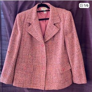 Talbots Tweed Lapel Wool/Cotton Blend Oink Luxury Blazer, Size 10